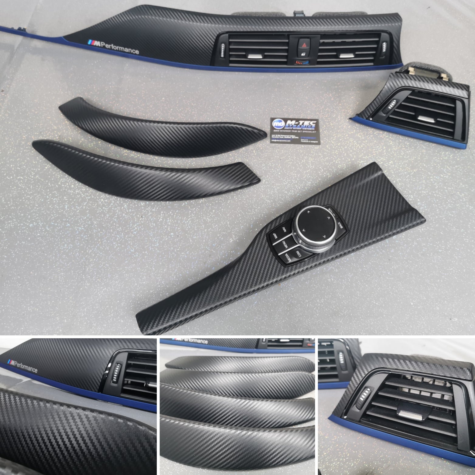 BMW F32 COUPE F82 M4 INTERIOR TRIM SET - 3D CARBON / BLUE ACCENT
